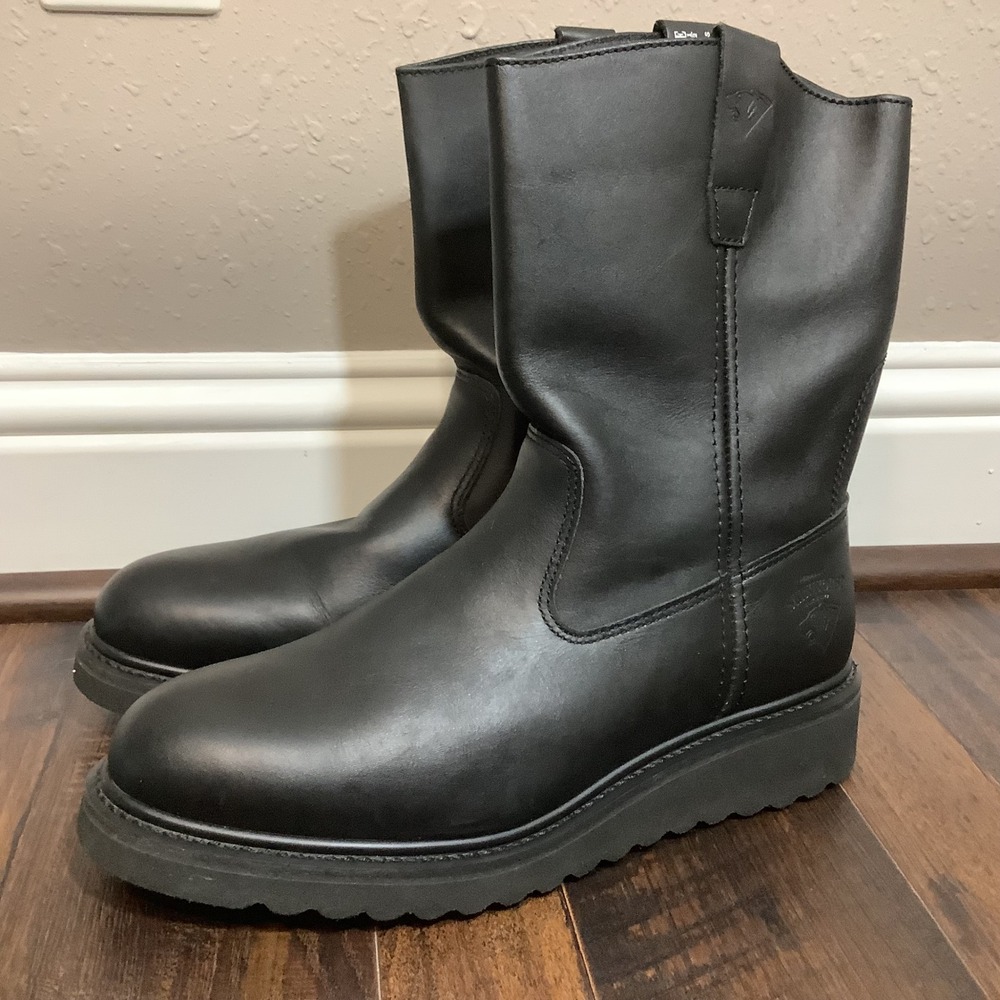 Herman Survivors Mens Black Leather Pull On Work Boots Size 10.5